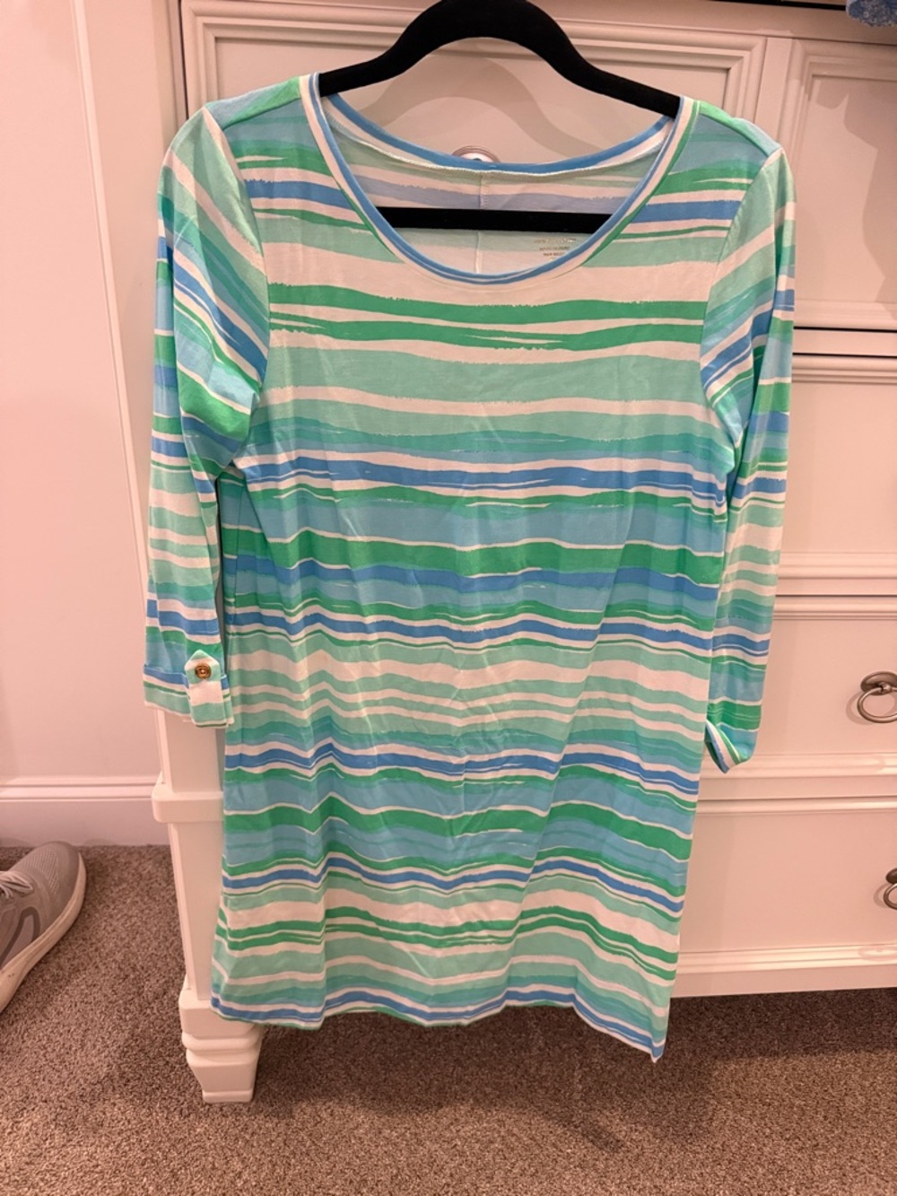 Lilly Pulitzer Striped Midi Dress in Mint Green, Light Blue, White